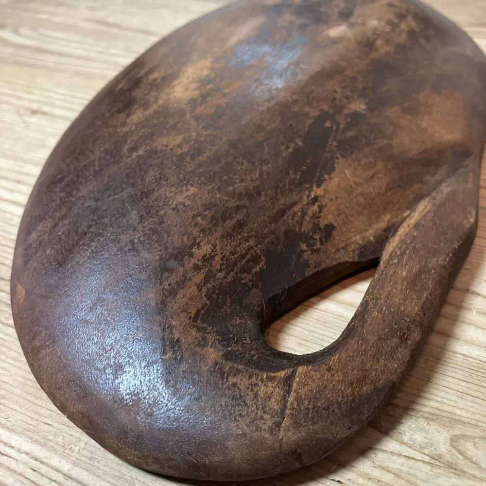 VTG Rustic Wooden Leaf Shape Tray Bowl Trinket Dish 15” Hand Carved Primitive